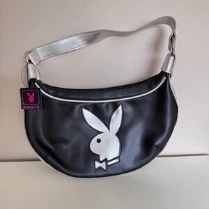 Playboy Bunny Disco Logo Black Vintage Y2K Hobo Bag Shoulder Purse New RARE